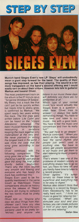 SIEGES EVEN-Artikel aus METAL HAMMER Großbritannien 15/1990